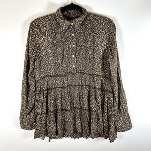 Denim Supply RL‎ Ralph Lauren Women Size M Peasant Boho Flowy Gauzy Shirt Floral